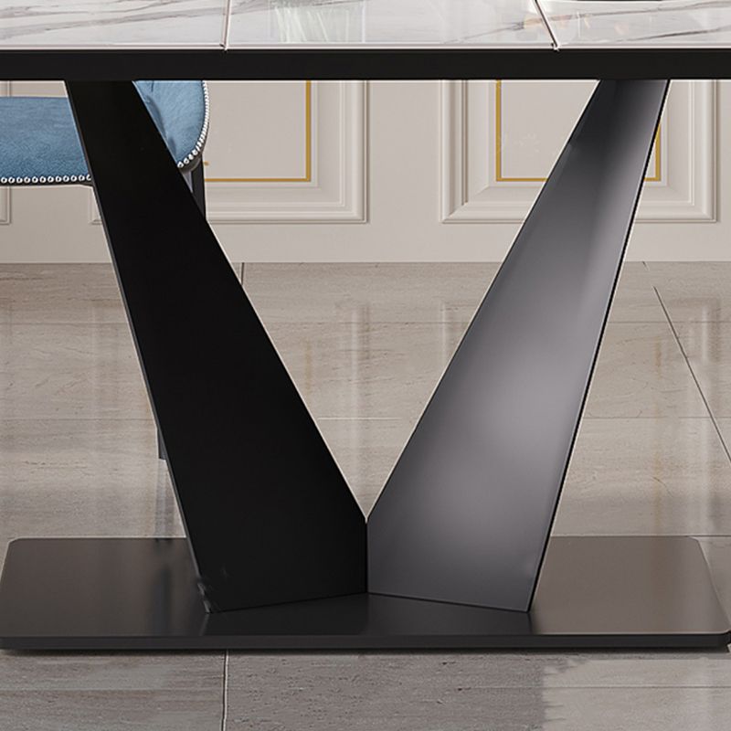 Table de salle à manger moderne en pierre frittée Table rectangulaire avec base en métal