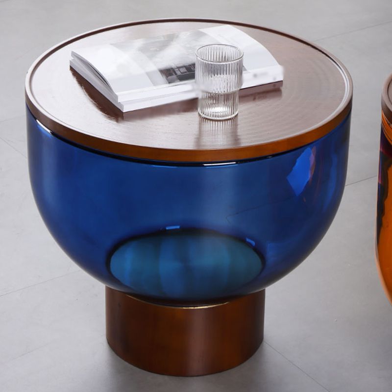 Modern Round Solid Oak Top End Table 53/44" Tall Drum End Table with Storage