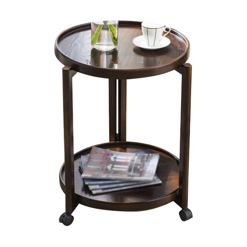 Tavolo da parte superiore del vassoio rotondo scandinavo Tavolino in legno 3 gambe con scaffale