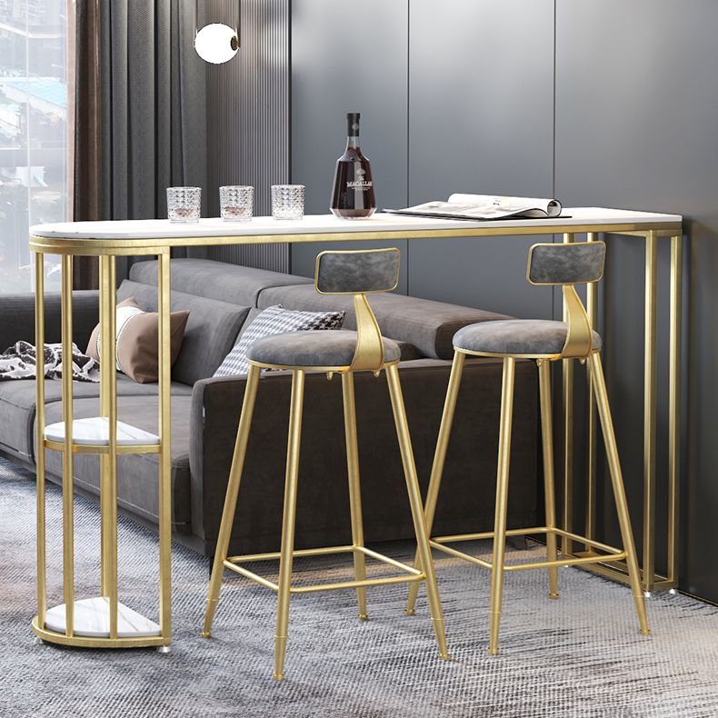 Gorgeous Bar Table Stone Top Gold Base Pub Table with Shelf for Living Room, Only Table Clearhalo 'Bar Furniture' 'Bar Tables' 'bar_tables' 'furn' 'furn_bar_tables' 'Furniture' 'furniture_bar_tables' 'Kitchen & Dining Furniture' 1200x1200_775c354e-1249-4f8e-91ca-5478fc563ac6
