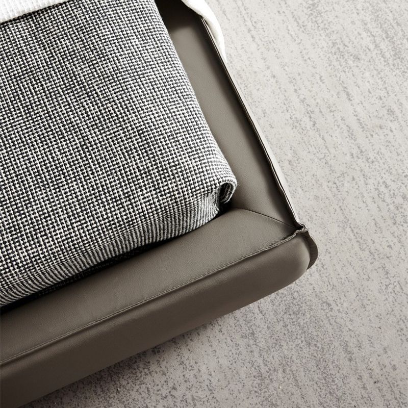 Contemporary Genuine Leather Bed Frame Standard Bed with Upholstered Headboard