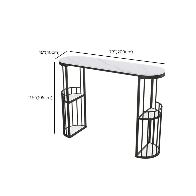 Glam -stijl gesinterde stenen top ovale bar eettafel met planken