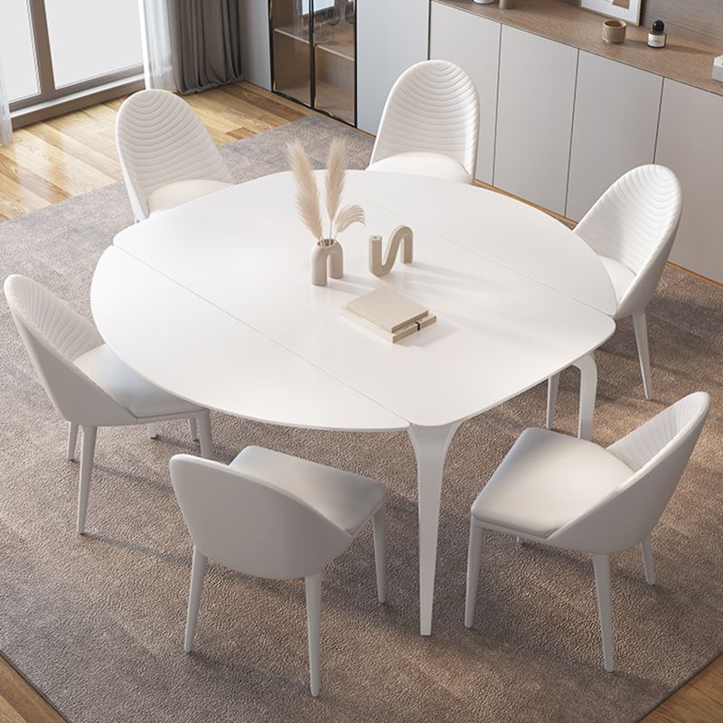 Contemporary White Round Stone Dining Table with 4 Steel Foot Clearhalo 'Dining Tables & Seating' 'Dining Tables' 'dining_table' 'furn' 'furn_dining_table' 'Furniture' 'Kitchen & Dining Furniture' 1200x1200_775e269d-7df0-45f9-a577-b8e2df116c1e