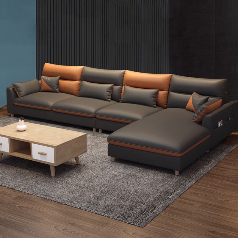 Stain Resistan Faux Leather Square Arm Sectional with Pillowed Back Cushions Clearhalo 'furn' 'furn_sectionals' 'Furniture' 'furniture_sectionals' 'Living Room Furniture' 'Sectionals' 1200x1200_775ebc0d-b9df-4c35-8997-685c9fae8bbd
