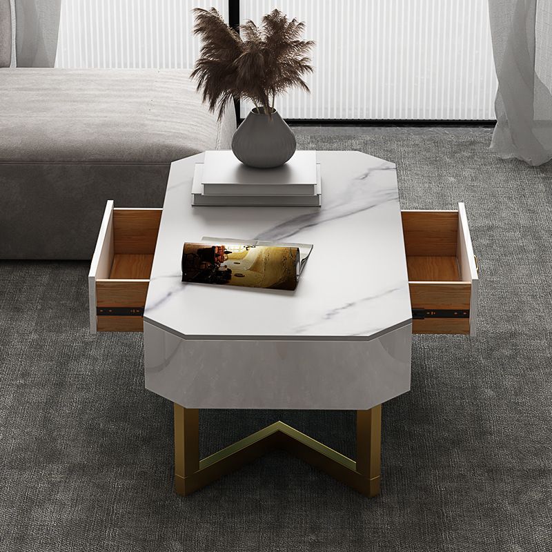 17.7" Tall Modern Metal Sled Base Slate Rectangular Top Coffee Table with Drawers Clearhalo 'Coffee & Accent Tables' 'Coffee Tables' 'coffee_tables' 'furn' 'furn_coffee_tables' 'Furniture' 'furniture_coffee_tables' 'Living Room Furniture' 1200x1200_77648949-d958-4c54-93a4-346a08007554