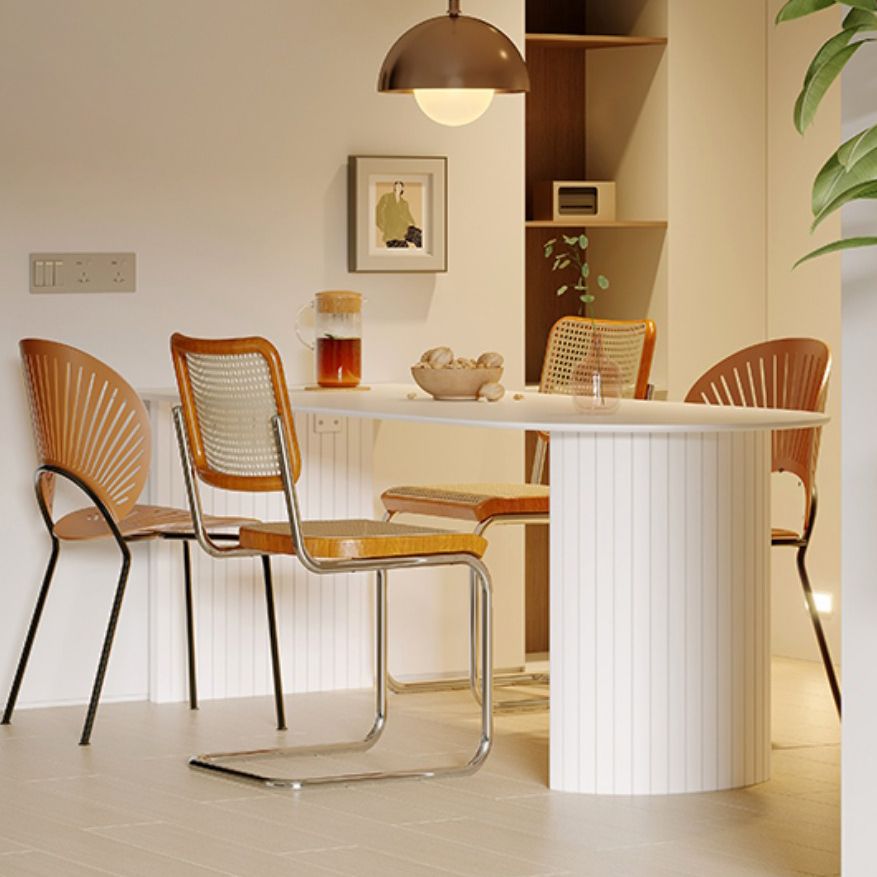 Mesa de comedor con pedestal doble blanco Mesa de comedor moderna con tapa de piedra