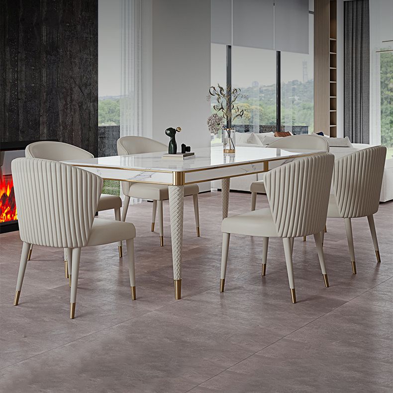 Medieval Modern Luxury Sintered Stone Top Dining Table Rectangle Table in White with 4 Legs Clearhalo ' dining_table' 'Dining Tables & Seating' 'Dining Tables' 'furn' 'furn_dining_table' 'Furniture' 'furniture_dining_table' 'Kitchen & Dining Furniture' 'kitchen&dining_furn' 'kitchen' 'kitchen_dining_table' 1200x1200_77685288-b731-4514-b8c7-42b60cf5c9c6