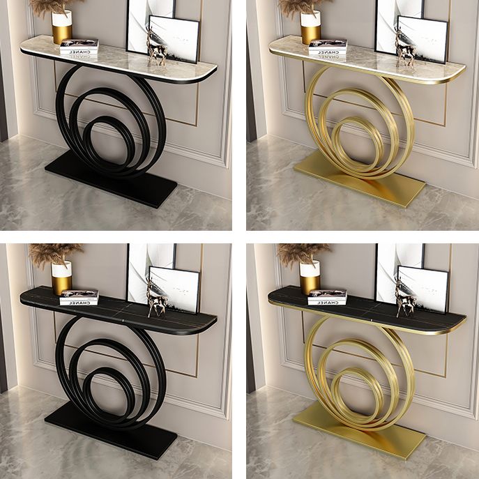 Tavolo da divano mezzaluna moderno ardesia e console astratta in metallo per Hall