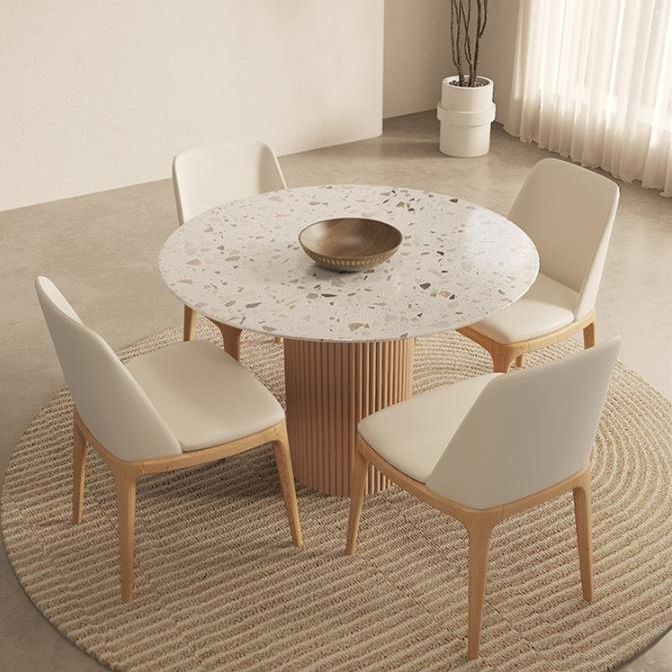 Mesa de comedor redonda Top de piedra moderna con base de madera maciza
