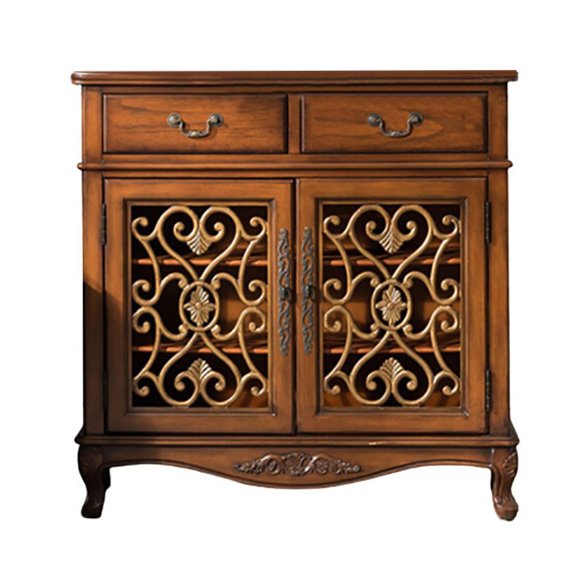 Cabinet di accento in legno solido industriale con 2 cassetti e 2 porte