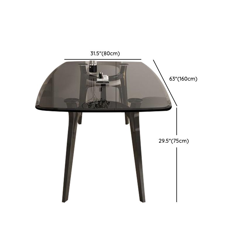 Rectangular Dining Table Modern Glass Tabletop with Metal Legs