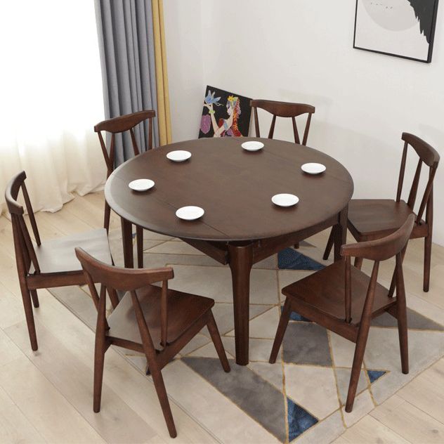 Extendable Rubber Wood Round Table Modern Adjustable Wood Table with 4 Legs Clearhalo ' dining_table' 'Dining Tables & Seating' 'Dining Tables' 'furn' 'furn_dining_table' 'Furniture' 'furniture_dining_table' 'Kitchen & Dining Furniture' 'kitchen&dining_furn' 'kitchen' 'kitchen_dining_table' 1200x1200_7774523b-d5ce-49ec-9474-3030b34b4712