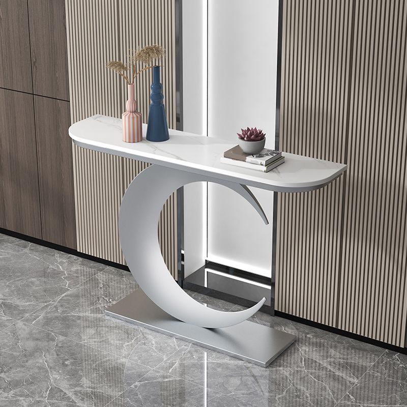 Console mezza luna in stile glam con base di piedistallo di ferro per Hall