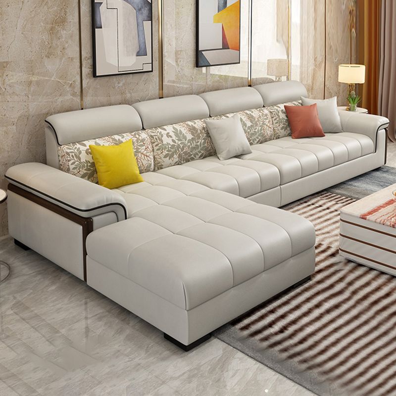 Faux Leather Pillowed Back Cushions Beige Furniture Sectionals Clearhalo 'furn' 'furn_sectionals' 'Furniture' 'furniture_sectionals' 'kitchen' 'kitchen_sectionals' 'Living Room Furniture' 'Sectionals' 1200x1200_777674e4-35a5-4394-ad17-783e267126cc