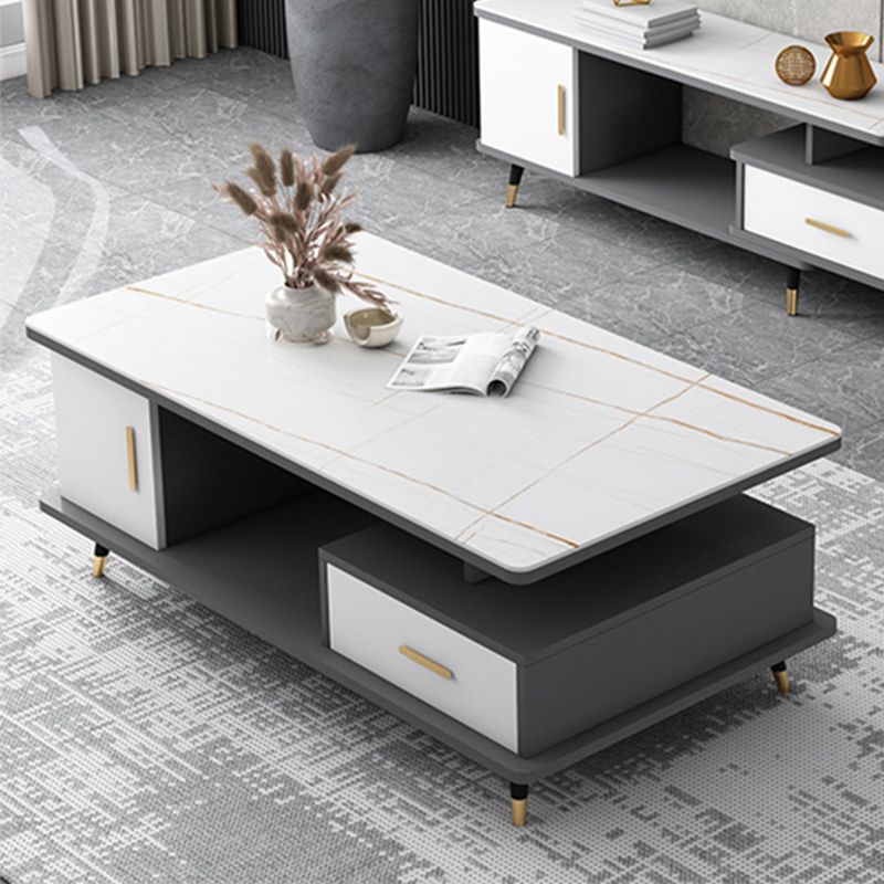 4 Legs Base Design Wood-based Material Square Grey/white Coffee Table Clearhalo 'Coffee & Accent Tables' 'Coffee Tables' 'coffee_tables' 'furn' 'furn_coffee_tables' 'Furniture' 'furniture_coffee_tables' 'Living Room Furniture' 1200x1200_777801b0-c8f9-4927-91d7-2dd388cc4f12