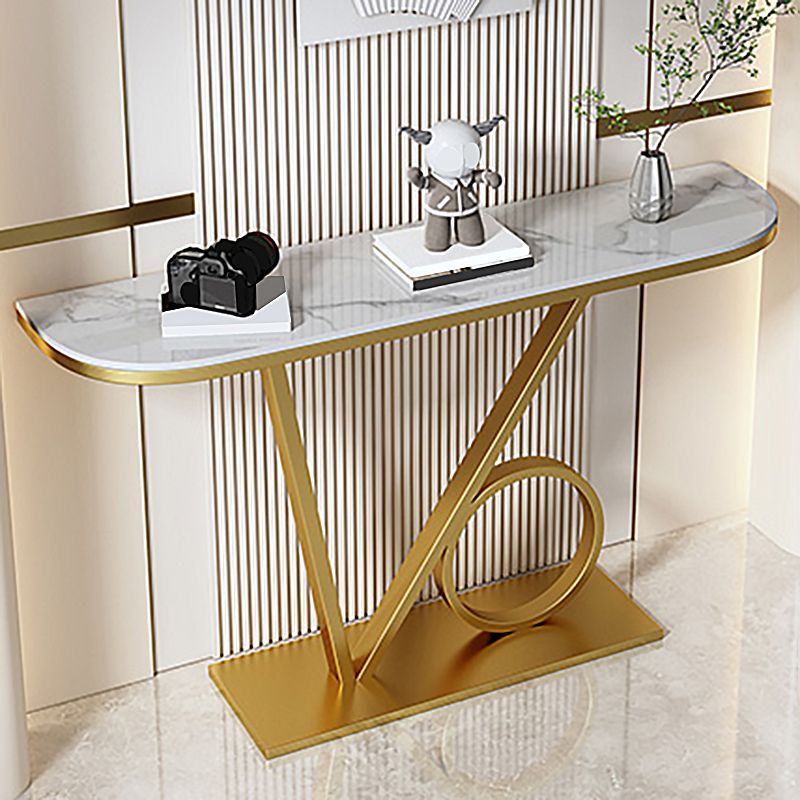 Tavolino con console top con mezza luna pietra con tavola di accento di base del piedistallo di ferro