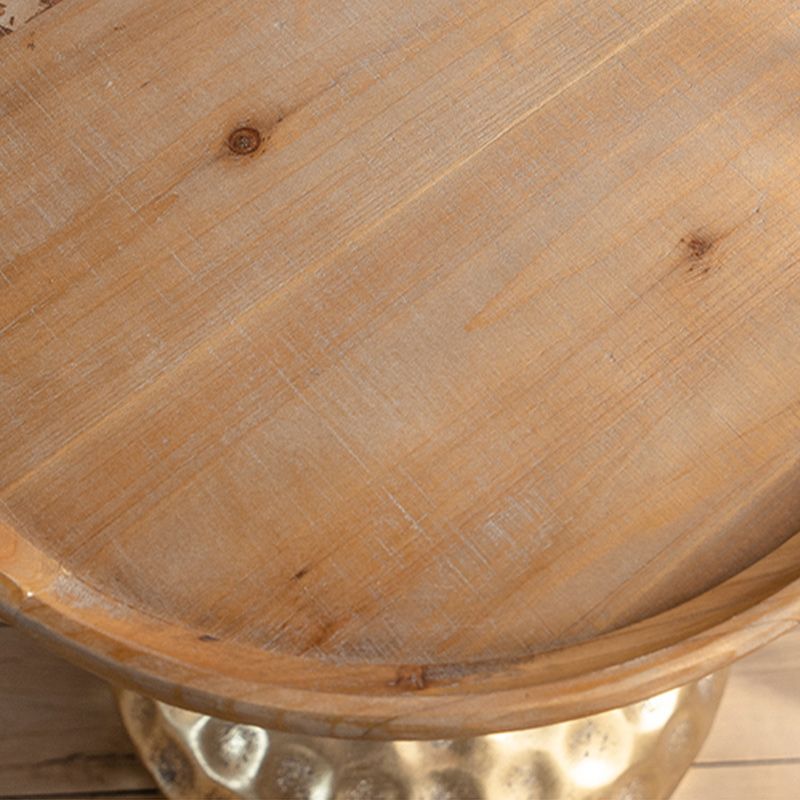Table basse ronde en bois vieilli, table de cocktail sur pied en métal