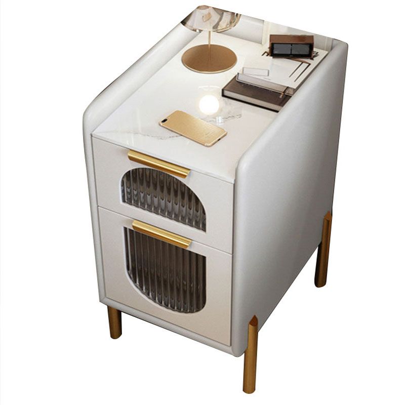 Gabinete de cama de piedra moderno de mediados de siglo con 2 cajones para dormitorio