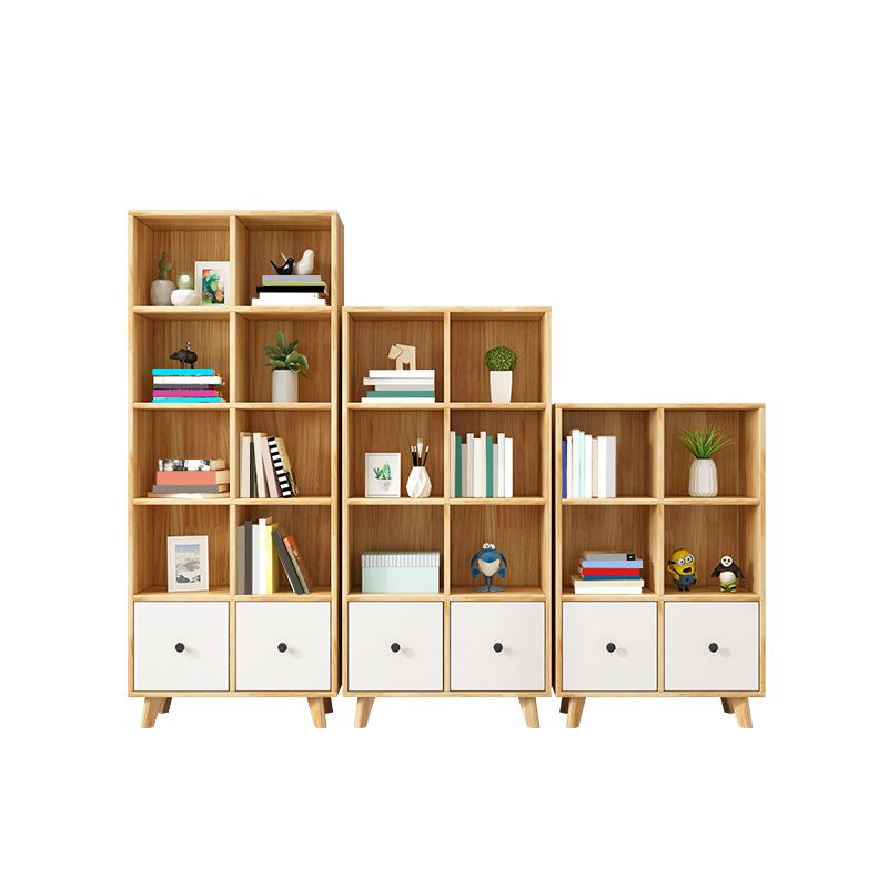 2-Drawer Solid Wood Accent Chest Natural Modern Cabinet with Shelves