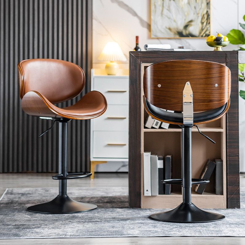 Contemporary Metal Adjustable Barstool Leather Counter Stool with Swivel in Matte Finish Clearhalo 'Bar Furniture' 'Bar Stools' 'bar_stools' 'furn' 'furn_bar_stools' 'Furniture' 'Kitchen & Dining Furniture' 1200x1200_777cd911-2624-4a32-b97d-6d6faf310992