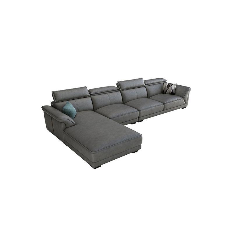 Modern Faux Leather Sectional Sofa 33.46"High Flared Arm Sofa and Chaise, Grey Clearhalo 'furn' 'furn_sectionals' 'Furniture' 'furniture_sectionals' 'kitchen' 'kitchen_sectionals' 'Living Room Furniture' 'Sectionals' 1200x1200_777ea582-17ae-4297-bfbc-6523f9278295