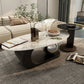 14"H Glam Coffee Table Slate Oval Pedestal Coffee Cocktail Table