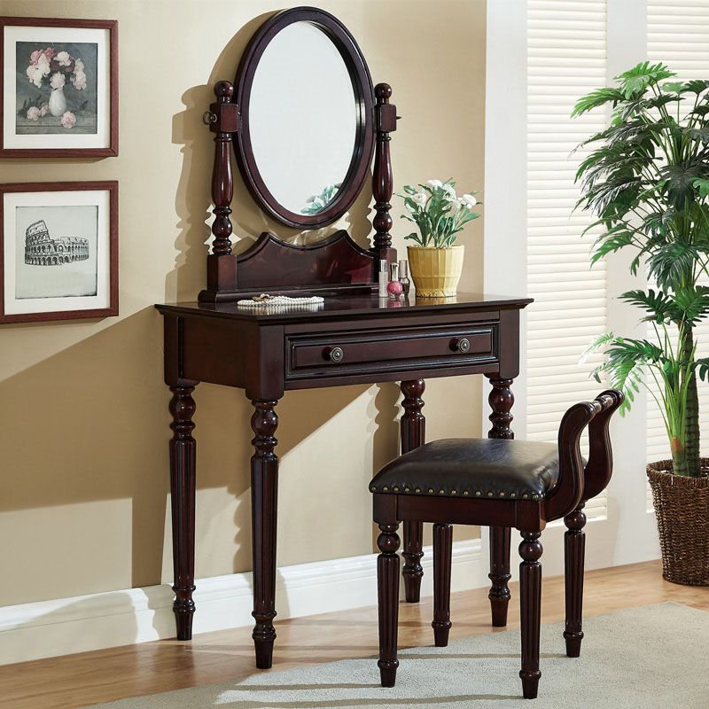 Solid Wood Vanity Makeup Table Set Traditional 1 Drawer Dressing Table