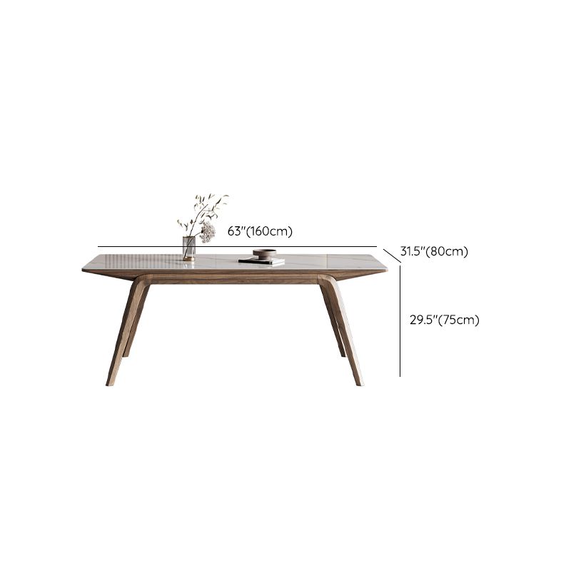 White Mid-Century Dining Table Stone Top Table with Wooden Frame Clearhalo 'Dining Tables & Seating' 'Dining Tables' 'dining_table' 'furn' 'furn_dining_table' 'Furniture' 'Kitchen & Dining Furniture' 1200x1200_7788cccb-0b8e-4669-b298-ee0b90f25857