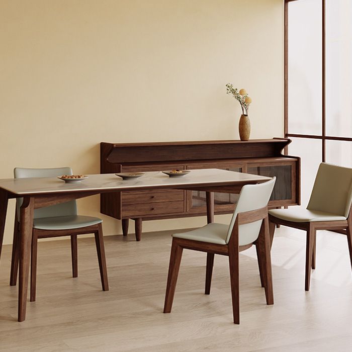 Modern Style Sintered Stone Dining Table with Rectangle Shape Table and 4 Solid Wood Legs Base Clearhalo 'Dining Room Sets' 'Dining Tables & Seating' 'dining_room_set' 'furn' 'furn_dining_room_set' 'Furniture' 'furniture_dining_room_set' 'Kitchen & Dining Furniture' 'kitchen&dining_furn' 'kitchen' 1200x1200_7790be4d-9e07-47cc-861e-5fd554a51d5a