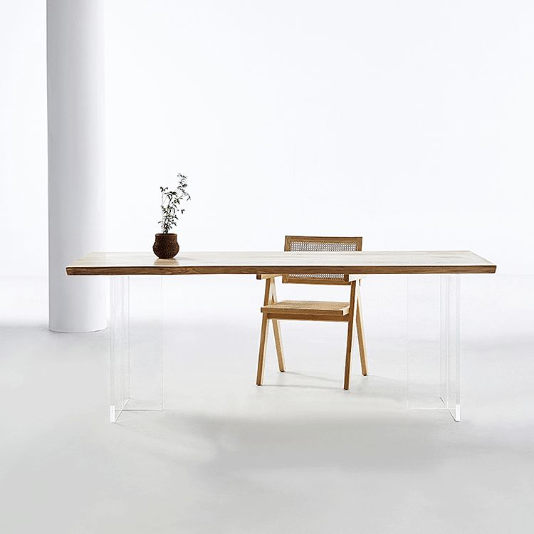 Natural Ash Wood Dining Table Rectangle Clear Acrylic Double Pedestal Table Clearhalo 'Dining Tables & Seating' 'Dining Tables' 'dining_table' 'furn' 'furn_dining_table' 'Furniture' 'Kitchen & Dining Furniture' 1200x1200_77925495-a183-4eb9-84dd-8ca547fc8e9c
