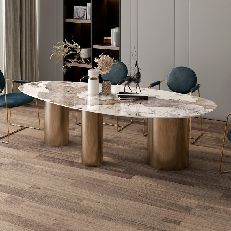 Glam 1/4/5 Pieces Dining Set Oval Sintered Stone Dining Table Set for Dining Areas Clearhalo 'Dining Room Sets' 'Dining Tables & Seating' 'dining_room_set' 'furn' 'furn_dining_room_set' 'Furniture' 'furniture_dining_room_set' 'Kitchen & Dining Furniture' 1200x1200_77940e7b-8fbf-4646-8a5b-31bfe4bd3298