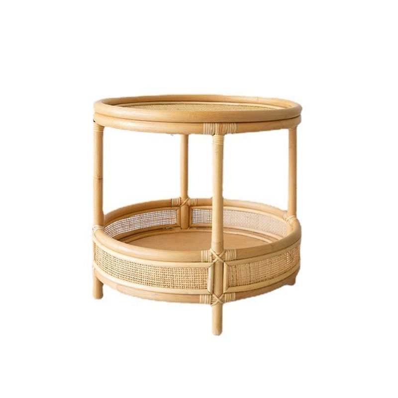Tropical Round Cocktail Table Light Wood Coffee Cocktail Table with Storage
