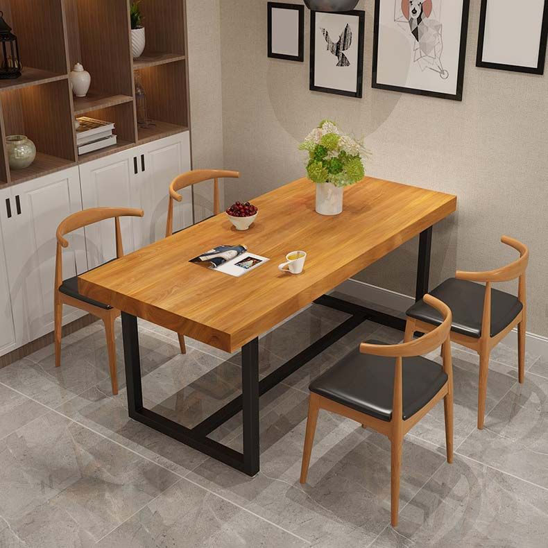 Industrial Brown Dining Table Indoor Rectangle Dinette Table with Metal Frame Clearhalo 'Dining Tables & Seating' 'Dining Tables' 'dining_table' 'furn' 'furn_dining_table' 'Furniture' 'Kitchen & Dining Furniture' 1200x1200_779bd737-cb3e-4334-ab47-deb4a5f63436