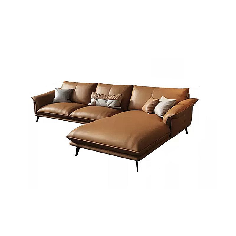 Orange Sponge Padded Leather Sofa with Pillow Back and Flared Armrest Sectional Clearhalo 'furn' 'furn_sectionals' 'Furniture' 'furniture_sectionals' 'Living Room Furniture' 'Sectionals' 1200x1200_779f9844-7285-4cfc-bf15-121dc45bf4a2
