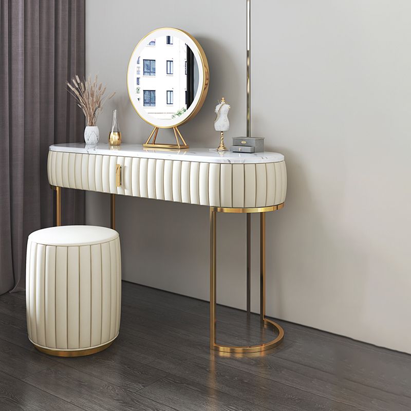 Set di sgabelli da trucco in pietra e in pelle in pelle, alto 30,3 "