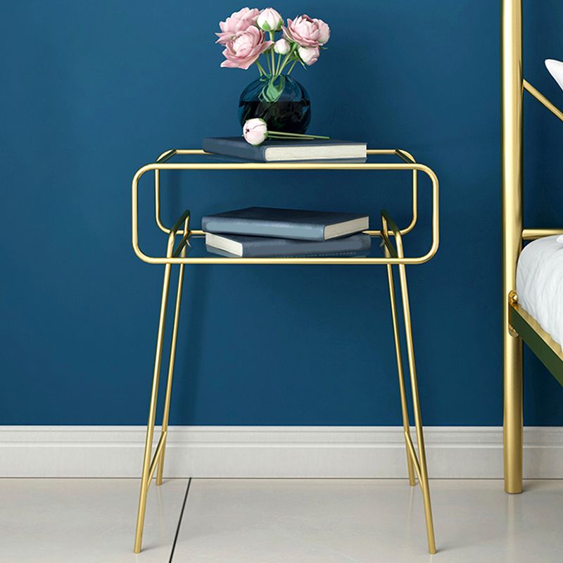 Mesa nocturna industrial de vidrio de vidrio de metal con 1 estante, 20.9 "de alto