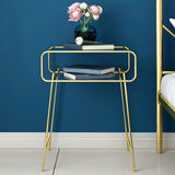 Mesa nocturna industrial de vidrio de vidrio de metal con 1 estante, 20.9 "de alto