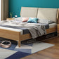 Wood and Upholstered Sleigh Bed Contemporary Rubberwood Standard Bed with Headboard