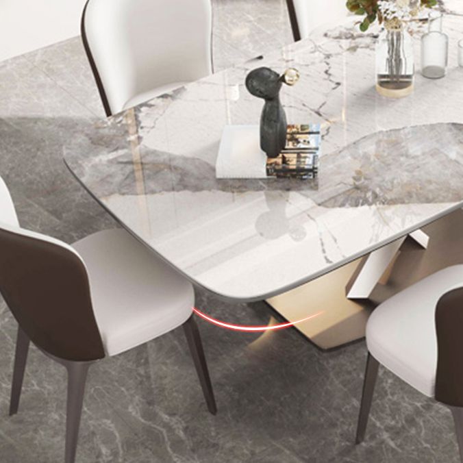 Modern Dining Table Rectangle Stone Top Table with Stainless Steel Pedestal Base Clearhalo 'Dining Tables & Seating' 'Dining Tables' 'dining_table' 'furn' 'furn_dining_table' 'Furniture' 'furniture_dining_table' 'Kitchen & Dining Furniture' 'kitchen' 'kitchen_dining_table' 1200x1200_77a0f145-be83-43a8-b8a0-f7753cc840b1