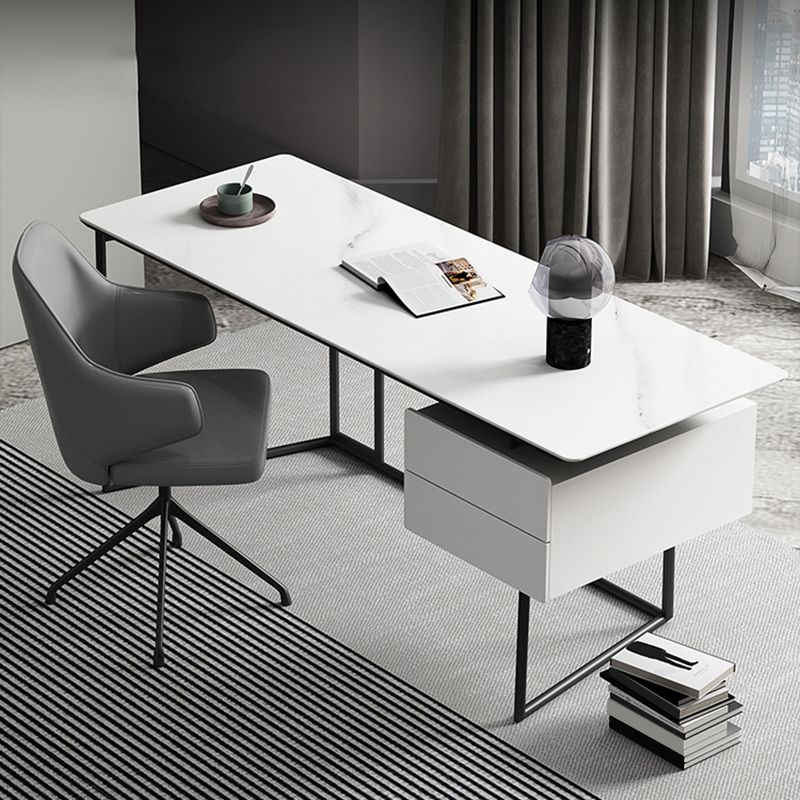 Modern Stone Top Office Desk Rectangle Task Desk with 2 Drawers for Home Clearhalo 'furn' 'furn_office_desk' 'Furniture' 'Office Desks' 'Office Furniture' 'office_desk' 1200x1200_77a28f40-7242-45b4-9796-e5c7689d4cae