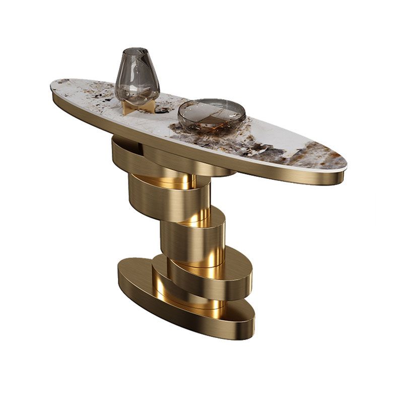 Glam Stone Console Table Golden Oval Console Accent Table for Hall