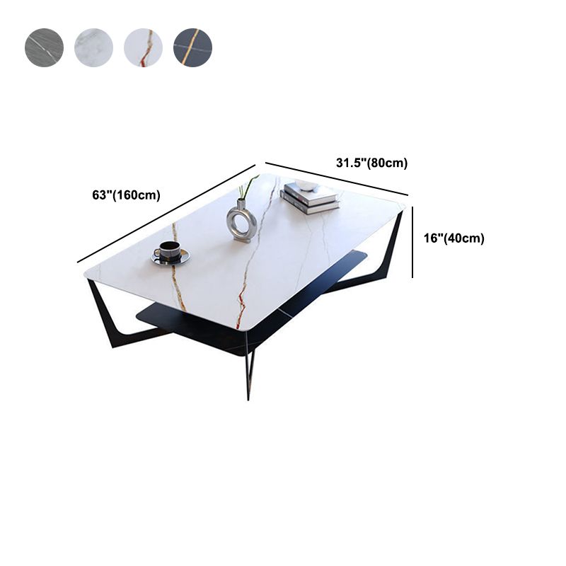 Cross Legs Slate Coffee Table Shelf Included Rectangle Single Cocktail Table