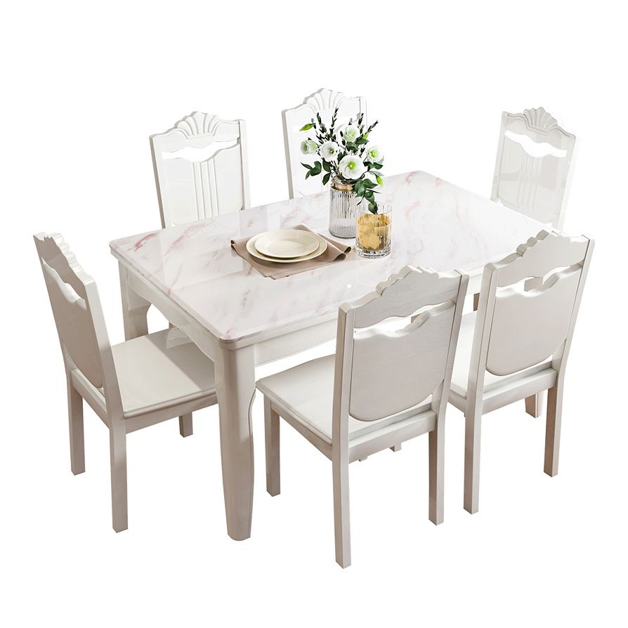 Victorian Style Marble Dining Set with White Fixed Table and 4 Legs Base Clearhalo 'Dining Room Sets' 'Dining Tables & Seating' 'dining_room_set' 'furn' 'furn_dining_room_set' 'Furniture' 'furniture_dining_room_set' 'Kitchen & Dining Furniture' 'kitchen&dining_furn' 'kitchen' 1200x1200_77a9821f-bea2-4803-a278-d0701ea65725