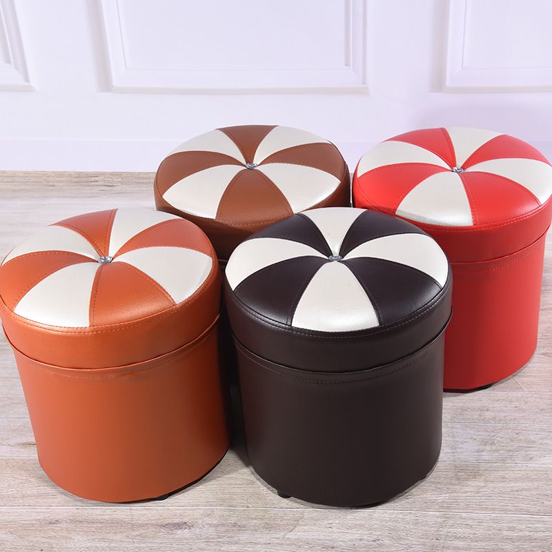 Minimalist Round Ottoman Contrast Panel Faux Leather Indoor Round Chair Ottoman Clearhalo 'furn' 'furn_ottomans_poufs' 'Furniture' 'Living Room Furniture' 'Ottomans & Poufs' 'ottomans_poufs' 1200x1200_77b00c6e-ef87-409c-8bdc-d87441576813