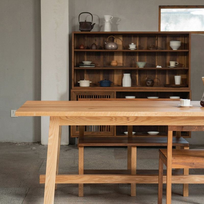 Rectangle Trestle Base Modern Dining Table Wood Color Fixed Table of Solid Wood Clearhalo ' dining_table' 'Dining Tables & Seating' 'Dining Tables' 'furn' 'furn_dining_table' 'Furniture' 'furniture_dining_table' 'Kitchen & Dining Furniture' 'kitchen&dining_furn' 'kitchen' 'kitchen_dining_table' 1200x1200_77b22bbf-5ac2-4362-a260-d80aa4d77a80