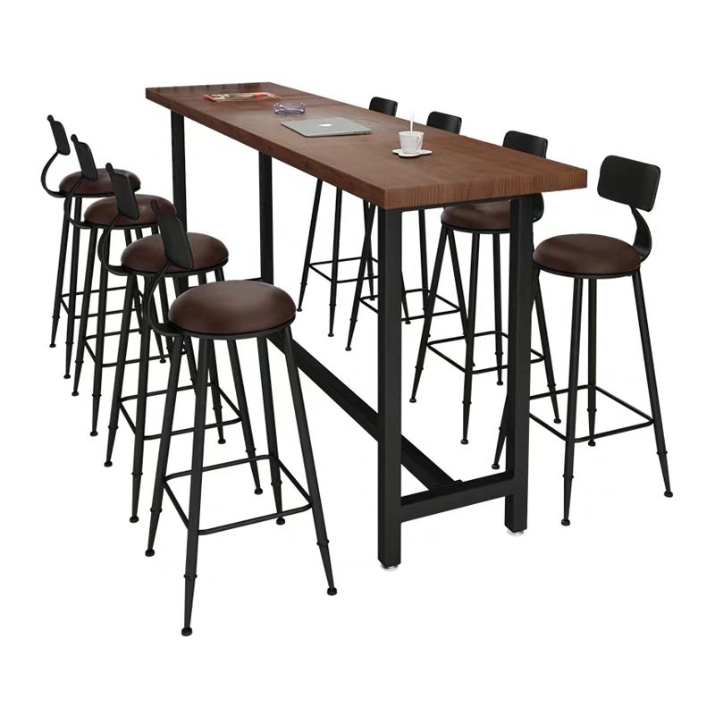 Brown Modern Bar Table Solid Wood Bar Table with Metal Base for Coffee Shop, Only Table Clearhalo 'Bar Furniture' 'Bar Tables' 'bar_tables' 'furn' 'furn_bar_tables' 'Furniture' 'furniture_bar_tables' 'Kitchen & Dining Furniture' 1200x1200_77b8ac83-6713-4d1c-b4a0-3307f0673edd