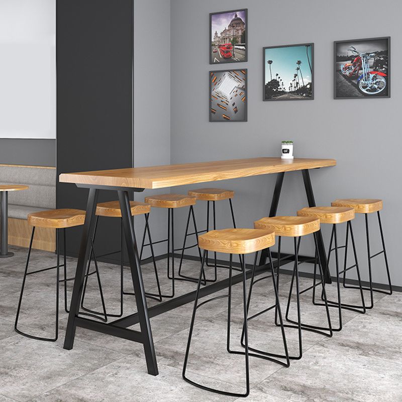 Pine Wood Bar Dining Table Rectangle Industrial Bar Table with Black Trestle Base Clearhalo 'Bar Furniture' 'Bar Tables' 'bar_tables' 'furn' 'furn_bar_tables' 'Furniture' 'furniture_bar_tables' 'Kitchen & Dining Furniture' 1200x1200_77b9023a-8fcb-4377-87fb-1f1f882152cd
