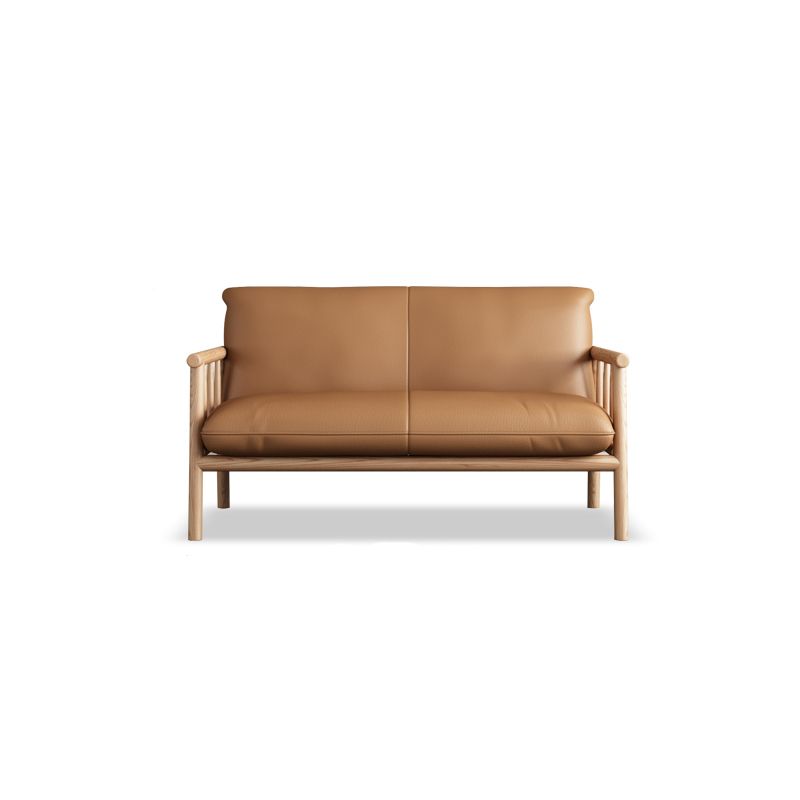 Stationary Leather Living Room Sofa Tuxedo Arm Settee in White/Brown Clearhalo 'furn' 'furn_sofas' 'Furniture' 'furniture_sofas' 'Living Room Furniture' 'Sofa' 'sofas' 1200x1200_77bbf651-305c-4086-87d5-8c25546aa963