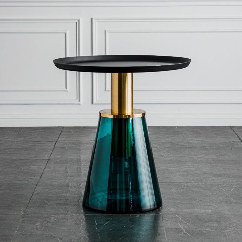 Tavolino in metallo/vetro rotondo con base laterale moderna di base a base di piedistallo