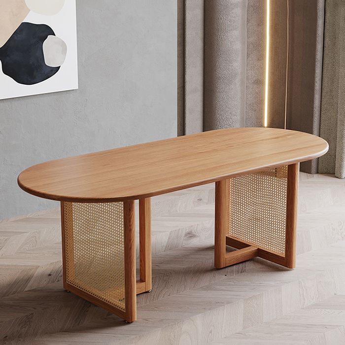 Contemporary Khaki Standard Dining Table Solid Wood Kitchen Dining Table with Double Pedestal Base Clearhalo ' dining_table' 'Dining Tables & Seating' 'Dining Tables' 'furn' 'furn_dining_table' 'Furniture' 'furniture_dining_table' 'Kitchen & Dining Furniture' 'kitchen&dining_furn' 'kitchen' 'kitchen_dining_table' 1200x1200_77c673c2-607c-48ba-9c8b-89da274b44a8